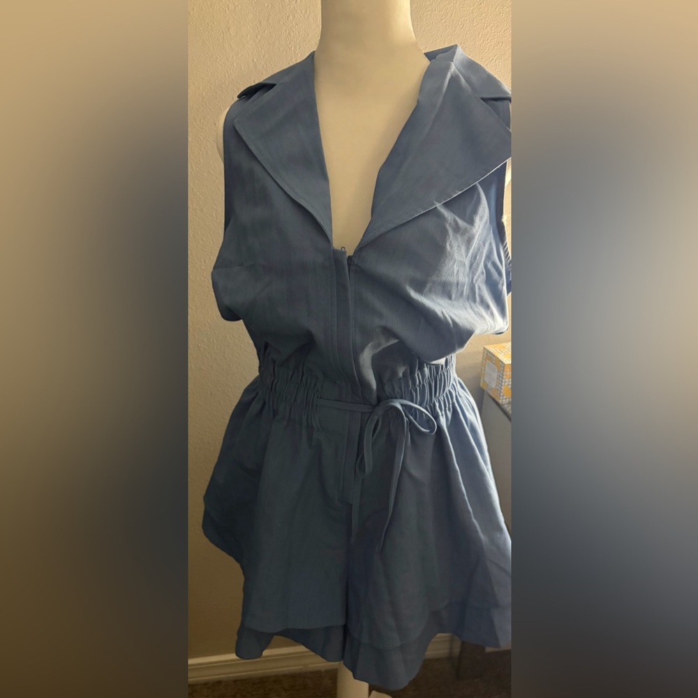 Light Blue Sleeveless Drawstring Waist Romper